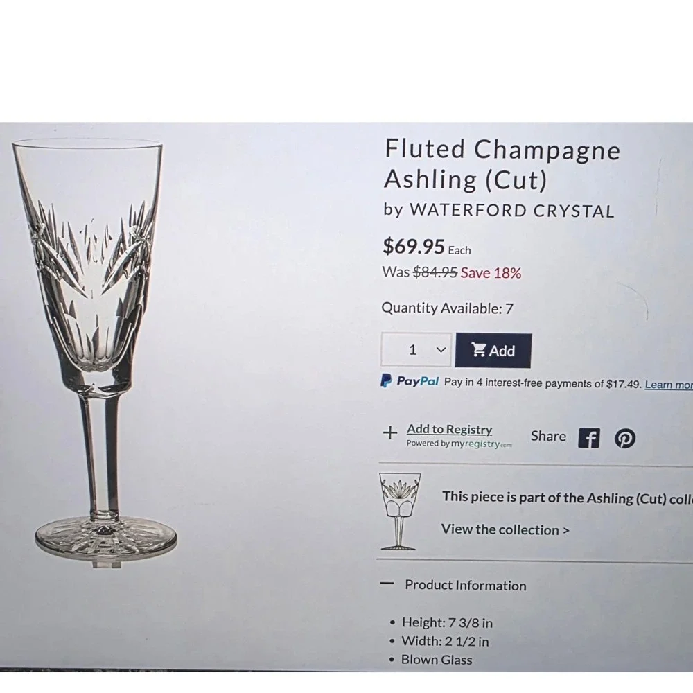 Waterford Crystal Champagne Glass, Luxury Cut Stemware, Toasting Flute, Ashling‎